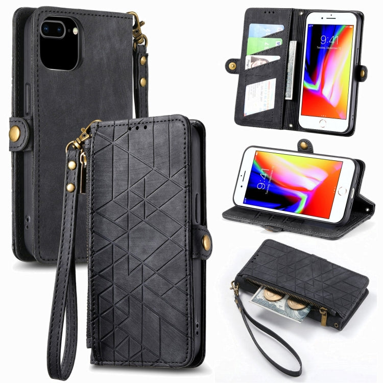 Geometric Zipper Wallet Side Buckle Leather Phone Case, For iPhone 11, For iPhone 11 Pro, For iPhone X / XS, For iPhone XR, For iPhone XS Max, For iPhone 7 Plus / 8 Plus, For iPhone 6 Plus / 6s Plus, For iPhone 6 / 6s