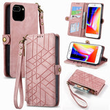 Geometric Zipper Wallet Side Buckle Leather Phone Case, For iPhone 11, For iPhone 11 Pro, For iPhone X / XS, For iPhone XR, For iPhone XS Max, For iPhone 7 Plus / 8 Plus, For iPhone 6 Plus / 6s Plus, For iPhone 6 / 6s