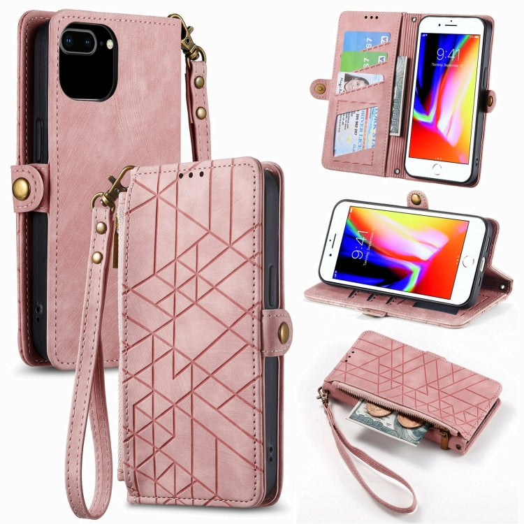 Geometric Zipper Wallet Side Buckle Leather Phone Case, For iPhone 11, For iPhone 11 Pro, For iPhone X / XS, For iPhone XR, For iPhone XS Max, For iPhone 7 Plus / 8 Plus, For iPhone 6 Plus / 6s Plus, For iPhone 6 / 6s