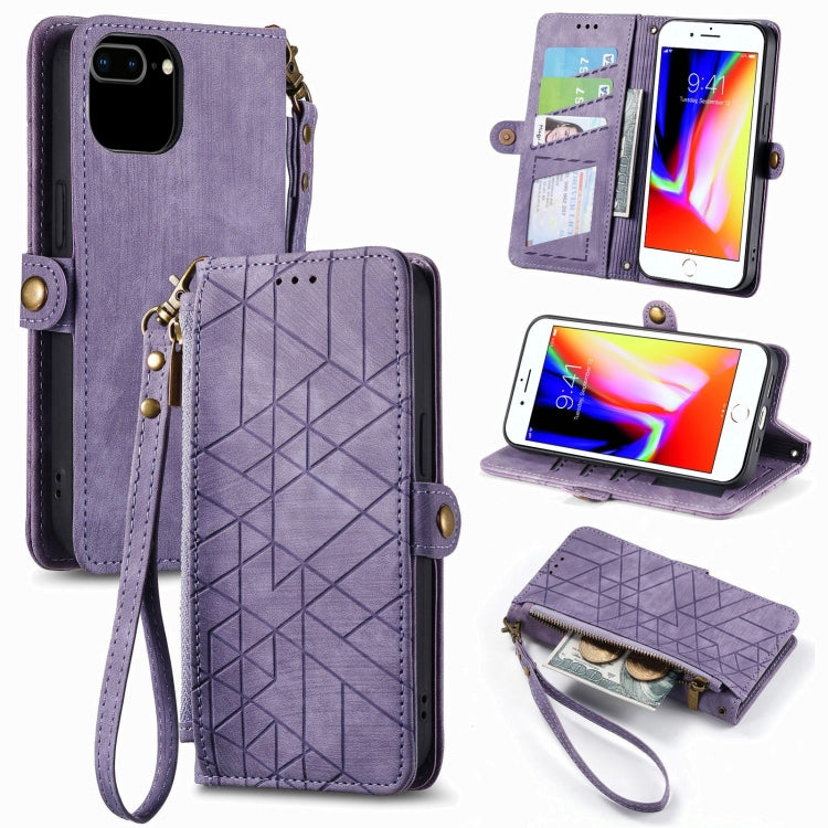 Geometric Zipper Wallet Side Buckle Leather Phone Case, For iPhone 11, For iPhone 11 Pro, For iPhone X / XS, For iPhone XR, For iPhone XS Max, For iPhone 7 Plus / 8 Plus, For iPhone 6 Plus / 6s Plus, For iPhone 6 / 6s