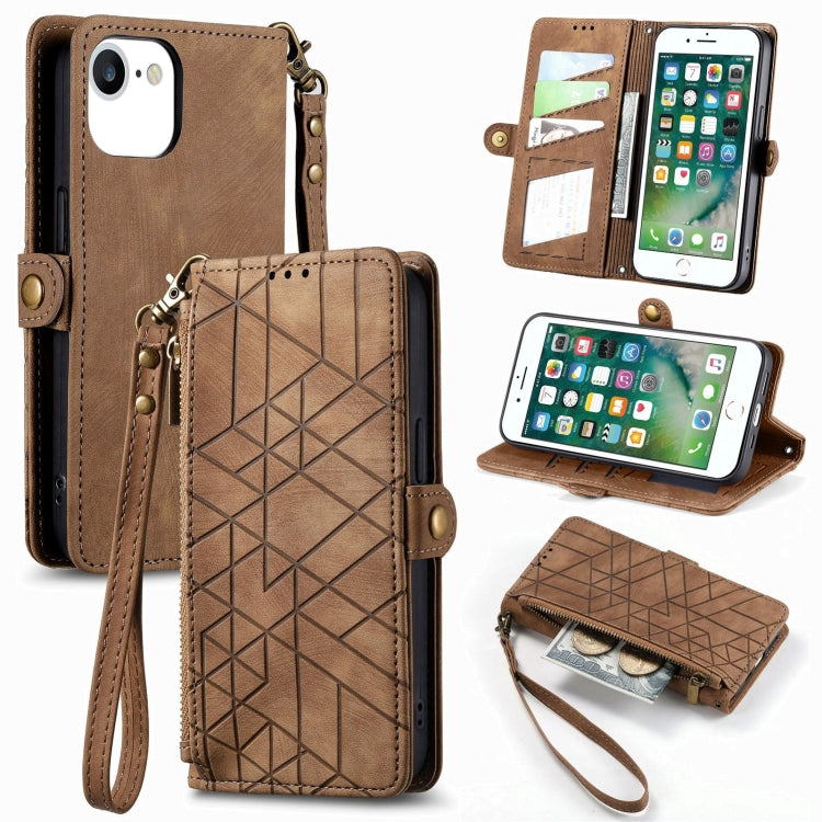 Geometric Zipper Wallet Side Buckle Leather Phone Case, For iPhone 11, For iPhone 11 Pro, For iPhone X / XS, For iPhone XR, For iPhone XS Max, For iPhone 7 Plus / 8 Plus, For iPhone 6 Plus / 6s Plus, For iPhone 6 / 6s