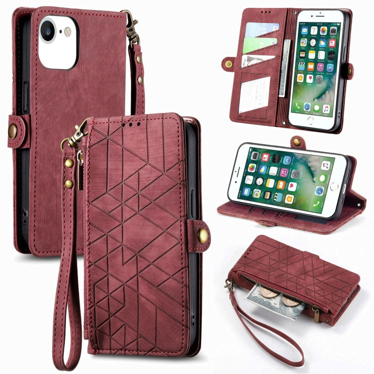 Geometric Zipper Wallet Side Buckle Leather Phone Case, For iPhone 11, For iPhone 11 Pro, For iPhone X / XS, For iPhone XR, For iPhone XS Max, For iPhone 7 Plus / 8 Plus, For iPhone 6 Plus / 6s Plus, For iPhone 6 / 6s