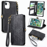 Geometric Zipper Wallet Side Buckle Leather Phone Case, For iPhone 11, For iPhone 11 Pro, For iPhone X / XS, For iPhone XR, For iPhone XS Max, For iPhone 7 Plus / 8 Plus, For iPhone 6 Plus / 6s Plus, For iPhone 6 / 6s