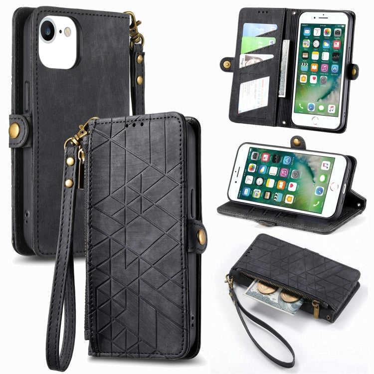 Geometric Zipper Wallet Side Buckle Leather Phone Case, For iPhone 11, For iPhone 11 Pro, For iPhone X / XS, For iPhone XR, For iPhone XS Max, For iPhone 7 Plus / 8 Plus, For iPhone 6 Plus / 6s Plus, For iPhone 6 / 6s