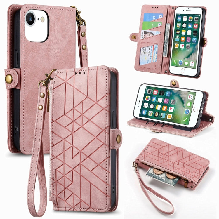 Geometric Zipper Wallet Side Buckle Leather Phone Case, For iPhone 11, For iPhone 11 Pro, For iPhone X / XS, For iPhone XR, For iPhone XS Max, For iPhone 7 Plus / 8 Plus, For iPhone 6 Plus / 6s Plus, For iPhone 6 / 6s