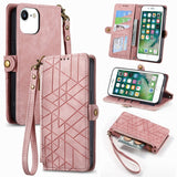 Geometric Zipper Wallet Side Buckle Leather Phone Case, For iPhone 11, For iPhone 11 Pro, For iPhone X / XS, For iPhone XR, For iPhone XS Max, For iPhone 7 Plus / 8 Plus, For iPhone 6 Plus / 6s Plus, For iPhone 6 / 6s