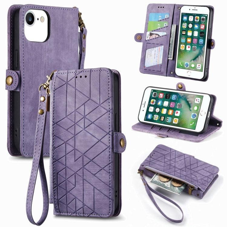 Geometric Zipper Wallet Side Buckle Leather Phone Case, For iPhone 11, For iPhone 11 Pro, For iPhone X / XS, For iPhone XR, For iPhone XS Max, For iPhone 7 Plus / 8 Plus, For iPhone 6 Plus / 6s Plus, For iPhone 6 / 6s