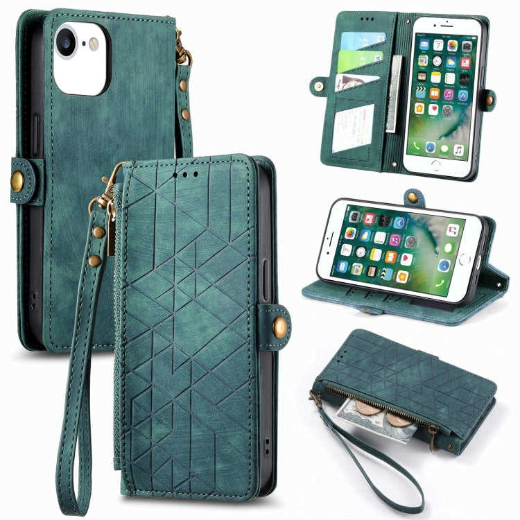 Geometric Zipper Wallet Side Buckle Leather Phone Case, For iPhone 11, For iPhone 11 Pro, For iPhone X / XS, For iPhone XR, For iPhone XS Max, For iPhone 7 Plus / 8 Plus, For iPhone 6 Plus / 6s Plus, For iPhone 6 / 6s