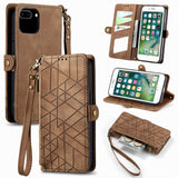 Geometric Zipper Wallet Side Buckle Leather Phone Case, For iPhone 11, For iPhone 11 Pro, For iPhone X / XS, For iPhone XR, For iPhone XS Max, For iPhone 7 Plus / 8 Plus, For iPhone 6 Plus / 6s Plus, For iPhone 6 / 6s