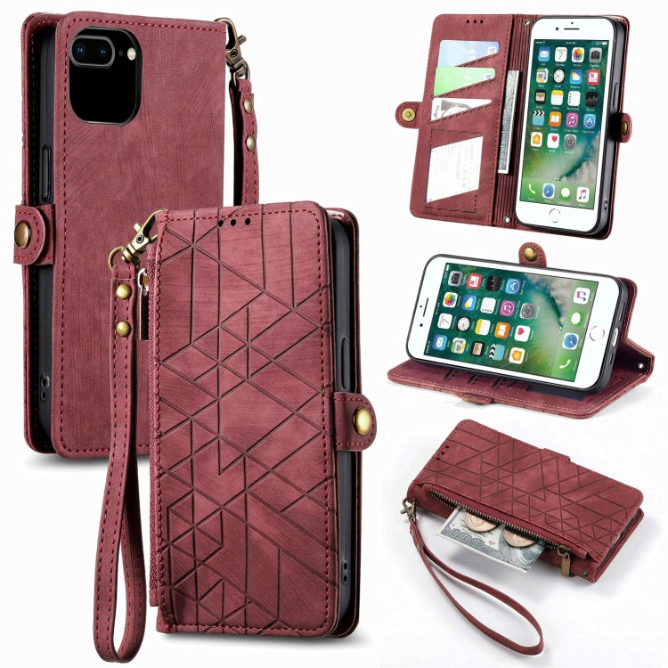 Geometric Zipper Wallet Side Buckle Leather Phone Case, For iPhone 11, For iPhone 11 Pro, For iPhone X / XS, For iPhone XR, For iPhone XS Max, For iPhone 7 Plus / 8 Plus, For iPhone 6 Plus / 6s Plus, For iPhone 6 / 6s