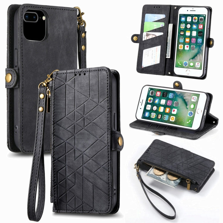 Geometric Zipper Wallet Side Buckle Leather Phone Case, For iPhone 11, For iPhone 11 Pro, For iPhone X / XS, For iPhone XR, For iPhone XS Max, For iPhone 7 Plus / 8 Plus, For iPhone 6 Plus / 6s Plus, For iPhone 6 / 6s