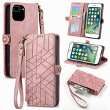 Geometric Zipper Wallet Side Buckle Leather Phone Case, For iPhone 11, For iPhone 11 Pro, For iPhone X / XS, For iPhone XR, For iPhone XS Max, For iPhone 7 Plus / 8 Plus, For iPhone 6 Plus / 6s Plus, For iPhone 6 / 6s