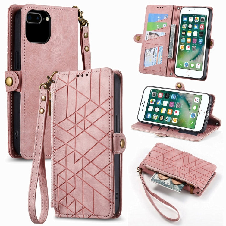 Geometric Zipper Wallet Side Buckle Leather Phone Case, For iPhone 11, For iPhone 11 Pro, For iPhone X / XS, For iPhone XR, For iPhone XS Max, For iPhone 7 Plus / 8 Plus, For iPhone 6 Plus / 6s Plus, For iPhone 6 / 6s