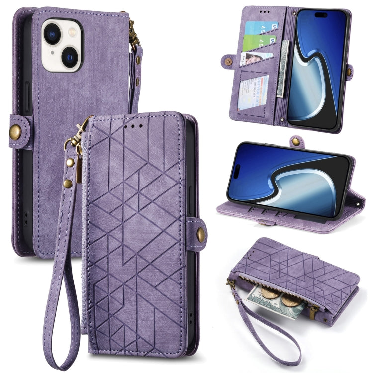 Geometric Zipper Wallet Side Buckle Leather Phone Case, For iPhone 16, For iPhone 15 Pro Max, For iPhone 15 Pro, For iPhone 15 Plus, For iPhone 15, For iPhone 14 Plus, For iPhone 14, For iPhone 14 Pro