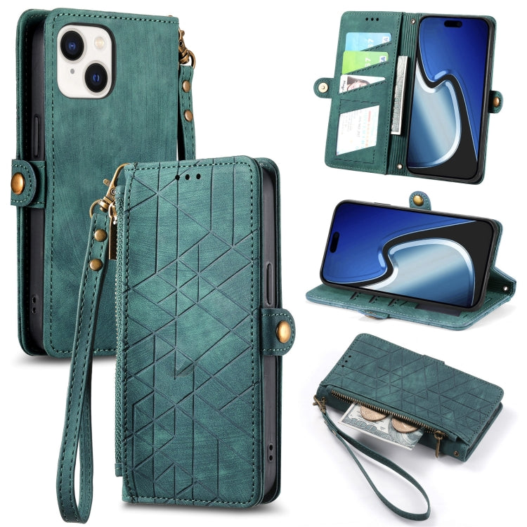 Geometric Zipper Wallet Side Buckle Leather Phone Case, For iPhone 16, For iPhone 15 Pro Max, For iPhone 15 Pro, For iPhone 15 Plus, For iPhone 15, For iPhone 14 Plus, For iPhone 14, For iPhone 14 Pro