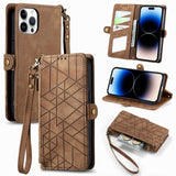 Geometric Zipper Wallet Side Buckle Leather Phone Case, For iPhone 16, For iPhone 15 Pro Max, For iPhone 15 Pro, For iPhone 15 Plus, For iPhone 15, For iPhone 14 Plus, For iPhone 14, For iPhone 14 Pro