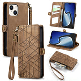 Geometric Zipper Wallet Side Buckle Leather Phone Case, For iPhone 16, For iPhone 15 Pro Max, For iPhone 15 Pro, For iPhone 15 Plus, For iPhone 15, For iPhone 14 Plus, For iPhone 14, For iPhone 14 Pro