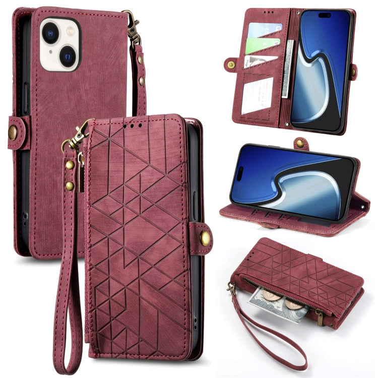 Geometric Zipper Wallet Side Buckle Leather Phone Case, For iPhone 16, For iPhone 15 Pro Max, For iPhone 15 Pro, For iPhone 15 Plus, For iPhone 15, For iPhone 14 Plus, For iPhone 14, For iPhone 14 Pro