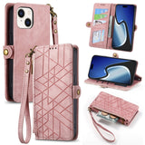 Geometric Zipper Wallet Side Buckle Leather Phone Case, For iPhone 16, For iPhone 15 Pro Max, For iPhone 15 Pro, For iPhone 15 Plus, For iPhone 15, For iPhone 14 Plus, For iPhone 14, For iPhone 14 Pro