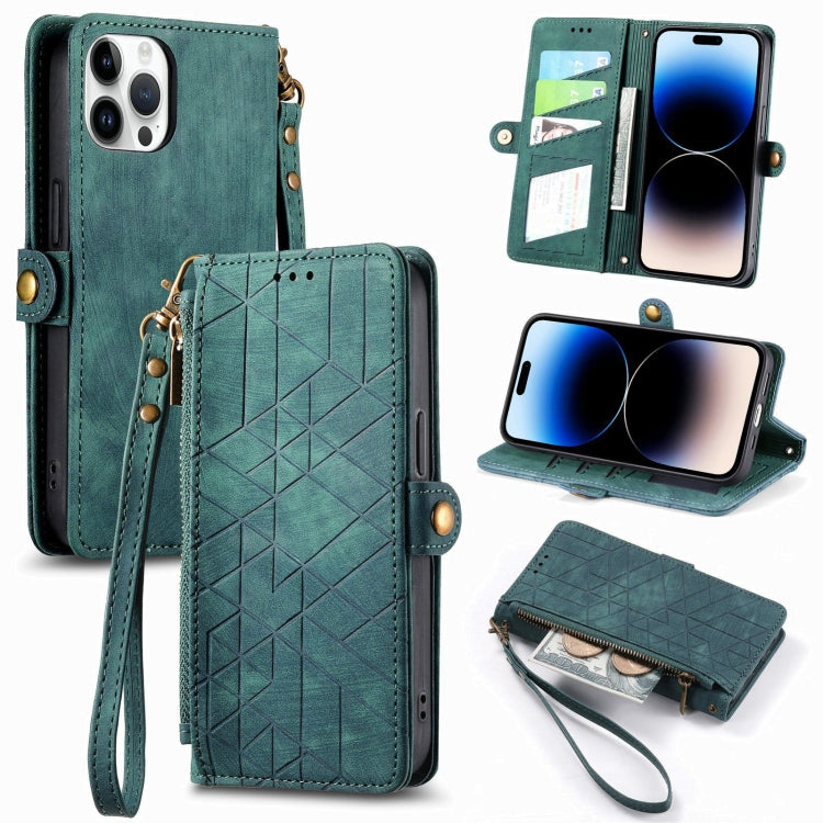 Geometric Zipper Wallet Side Buckle Leather Phone Case, For iPhone 16, For iPhone 15 Pro Max, For iPhone 15 Pro, For iPhone 15 Plus, For iPhone 15, For iPhone 14 Plus, For iPhone 14, For iPhone 14 Pro