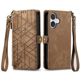 Geometric Zipper Wallet Side Buckle Leather Phone Case, For iPhone 16, For iPhone 15 Pro Max, For iPhone 15 Pro, For iPhone 15 Plus, For iPhone 15, For iPhone 14 Plus, For iPhone 14, For iPhone 14 Pro