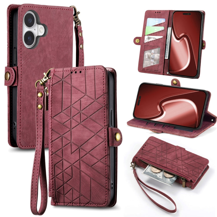 Geometric Zipper Wallet Side Buckle Leather Phone Case, For iPhone 16, For iPhone 15 Pro Max, For iPhone 15 Pro, For iPhone 15 Plus, For iPhone 15, For iPhone 14 Plus, For iPhone 14, For iPhone 14 Pro