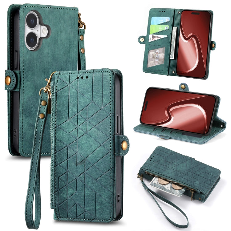 Geometric Zipper Wallet Side Buckle Leather Phone Case, For iPhone 16, For iPhone 15 Pro Max, For iPhone 15 Pro, For iPhone 15 Plus, For iPhone 15, For iPhone 14 Plus, For iPhone 14, For iPhone 14 Pro