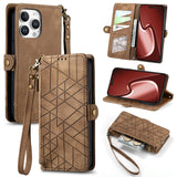 Geometric Zipper Wallet Side Buckle Leather Phone Case, For iPhone 17e / 16e, For iPhone 17 Pro Max, For iPhone 17 Pro, For iPhone 17, For iPhone Air, For iPhone 16 Pro Max, For iPhone 16 Pro, For iPhone 16 Plus