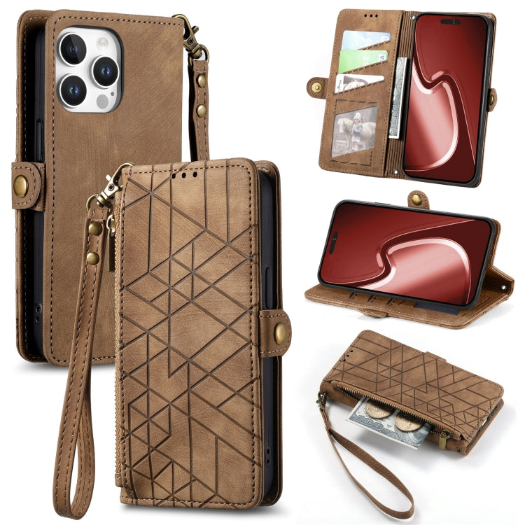 Geometric Zipper Wallet Side Buckle Leather Phone Case, For iPhone 17e / 16e, For iPhone 17 Pro Max, For iPhone 17 Pro, For iPhone 17, For iPhone Air, For iPhone 16 Pro Max, For iPhone 16 Pro, For iPhone 16 Plus