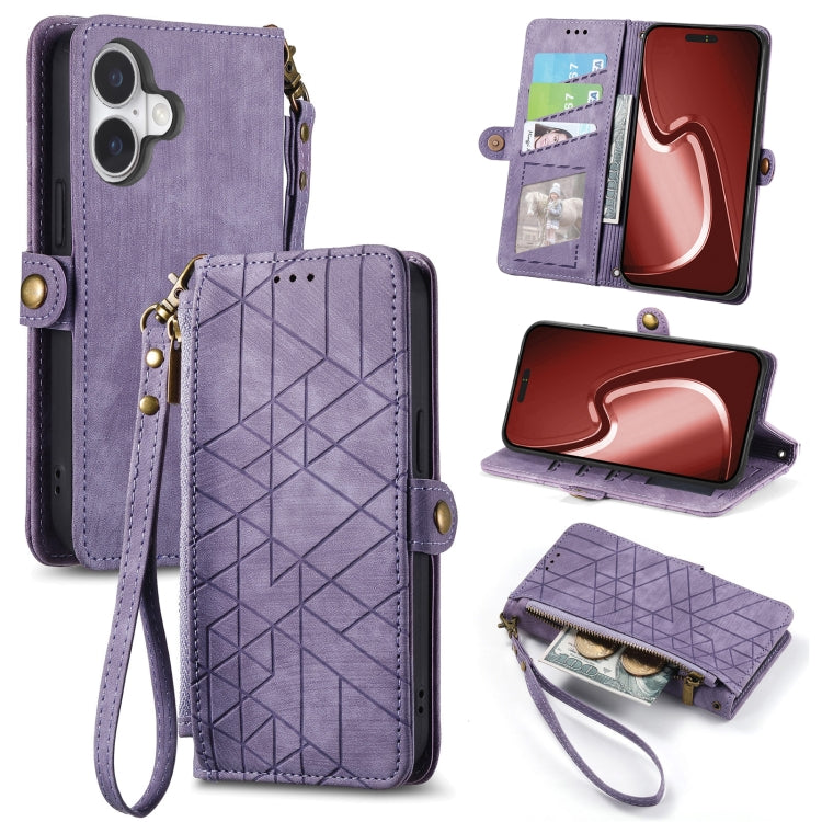 Geometric Zipper Wallet Side Buckle Leather Phone Case, For iPhone 17e / 16e, For iPhone 17 Pro Max, For iPhone 17 Pro, For iPhone 17, For iPhone Air, For iPhone 16 Pro Max, For iPhone 16 Pro, For iPhone 16 Plus
