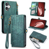 Geometric Zipper Wallet Side Buckle Leather Phone Case, For iPhone 17e / 16e, For iPhone 17 Pro Max, For iPhone 17 Pro, For iPhone 17, For iPhone Air, For iPhone 16 Pro Max, For iPhone 16 Pro, For iPhone 16 Plus