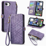 Geometric Zipper Wallet Side Buckle Leather Phone Case, For iPhone 17e / 16e, For iPhone 17 Pro Max, For iPhone 17 Pro, For iPhone 17, For iPhone Air, For iPhone 16 Pro Max, For iPhone 16 Pro, For iPhone 16 Plus