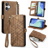Geometric Zipper Wallet Side Buckle Leather Phone Case, For iPhone 17e / 16e, For iPhone 17 Pro Max, For iPhone 17 Pro, For iPhone 17, For iPhone Air, For iPhone 16 Pro Max, For iPhone 16 Pro, For iPhone 16 Plus