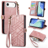 Geometric Zipper Wallet Side Buckle Leather Phone Case, For iPhone 17e / 16e, For iPhone 17 Pro Max, For iPhone 17 Pro, For iPhone 17, For iPhone Air, For iPhone 16 Pro Max, For iPhone 16 Pro, For iPhone 16 Plus