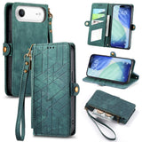 Geometric Zipper Wallet Side Buckle Leather Phone Case, For iPhone 17e / 16e, For iPhone 17 Pro Max, For iPhone 17 Pro, For iPhone 17, For iPhone Air, For iPhone 16 Pro Max, For iPhone 16 Pro, For iPhone 16 Plus