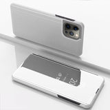 Plated Mirror Horizontal Flip Leather Phone Case with Holder, For iPhone 16 Pro, For iPhone 16 Plus, For iPhone 16, For iPhone 15 Pro Max, For iPhone 15 Pro, For iPhone 15 Plus
