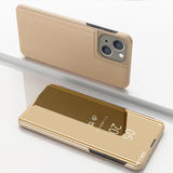 Plated Mirror Horizontal Flip Leather Phone Case with Holder, For iPhone 16 Pro, For iPhone 16 Plus, For iPhone 16, For iPhone 15 Pro Max, For iPhone 15 Pro, For iPhone 15 Plus