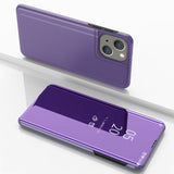 Plated Mirror Horizontal Flip Leather Phone Case with Holder, For iPhone 16 Pro, For iPhone 16 Plus, For iPhone 16, For iPhone 15 Pro Max, For iPhone 15 Pro, For iPhone 15 Plus