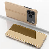 Plated Mirror Horizontal Flip Leather Phone Case with Holder, For iPhone 17e / 16e, For iPhone 17 Pro Max, For iPhone 17 Pro, For iPhone 17, For iPhone Air, For iPhone 16 Pro Max