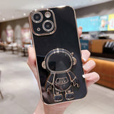 Electroplating Astronaut Holder Phone Case, For iPhone 16, For iPhone 15 Pro Max, For iPhone 15 Pro, For iPhone 15 Plus, For iPhone 15