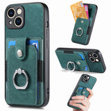 Retro Skin-feel Ring Card Wallet Phone Case, For iPhone 15 Pro Max, For iPhone 15 Pro, For iPhone 15 Plus, For iPhone 15