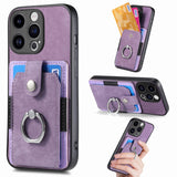 Retro Skin-feel Ring Card Wallet Phone Case, For iPhone 15 Pro Max, For iPhone 15 Pro, For iPhone 15 Plus, For iPhone 15