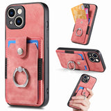 Retro Skin-feel Ring Card Wallet Phone Case, For iPhone 15 Pro Max, For iPhone 15 Pro, For iPhone 15 Plus, For iPhone 15