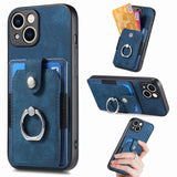 Retro Skin-feel Ring Card Wallet Phone Case, For iPhone 15 Pro Max, For iPhone 15 Pro, For iPhone 15 Plus, For iPhone 15