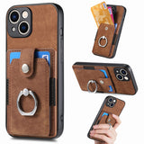 Retro Skin-feel Ring Card Wallet Phone Case, For iPhone 15 Pro Max, For iPhone 15 Pro, For iPhone 15 Plus, For iPhone 15