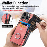 Retro Skin-feel Ring Card Wallet Phone Case, For iPhone 15 Pro Max, For iPhone 15 Pro, For iPhone 15 Plus, For iPhone 15