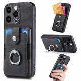 Retro Skin-feel Ring Card Wallet Phone Case, For iPhone 15 Pro Max, For iPhone 15 Pro, For iPhone 15 Plus, For iPhone 15