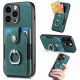 Retro Skin-feel Ring Card Wallet Phone Case, For iPhone 15 Pro Max, For iPhone 15 Pro, For iPhone 15 Plus, For iPhone 15