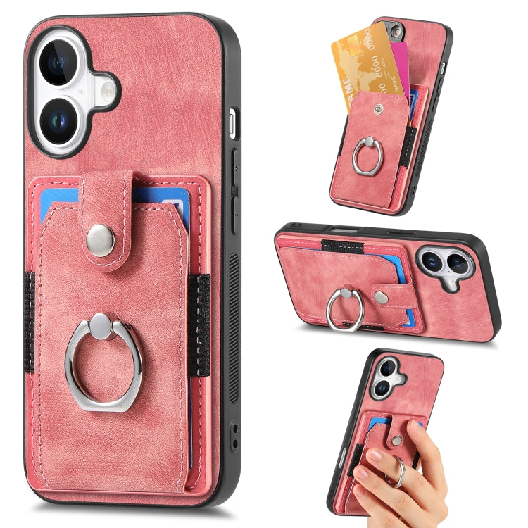 Retro Skin-feel Ring Card Wallet Phone Case, For iPhone 17 Pro Max, For iPhone 17 Pro, For iPhone 17, For iPhone Air, For iPhone 16 Pro Max, For iPhone 16 Pro, For iPhone 16 Plus, For iPhone 16