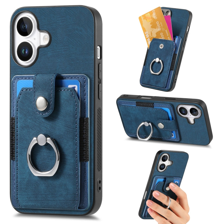 Retro Skin-feel Ring Card Wallet Phone Case, For iPhone 17 Pro Max, For iPhone 17 Pro, For iPhone 17, For iPhone Air, For iPhone 16 Pro Max, For iPhone 16 Pro, For iPhone 16 Plus, For iPhone 16